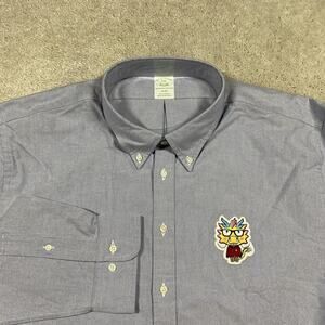 Brooks Brothers Shirt Mens 2XL Blue Slim Fit Button Down Year of Dragon Patch